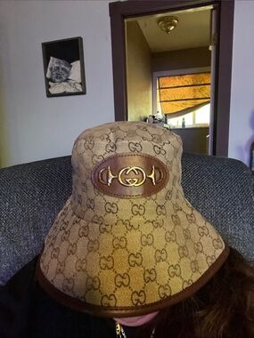 Gucci Beige and Brown GG Logo Bucket Hat
